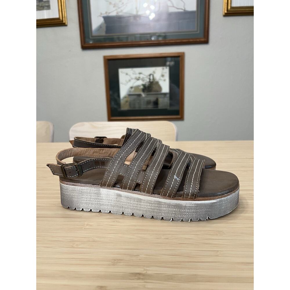 Bed Stu Ensley Leather Platform Sandals Women's Size 8 Distressed Taupe Rustic
